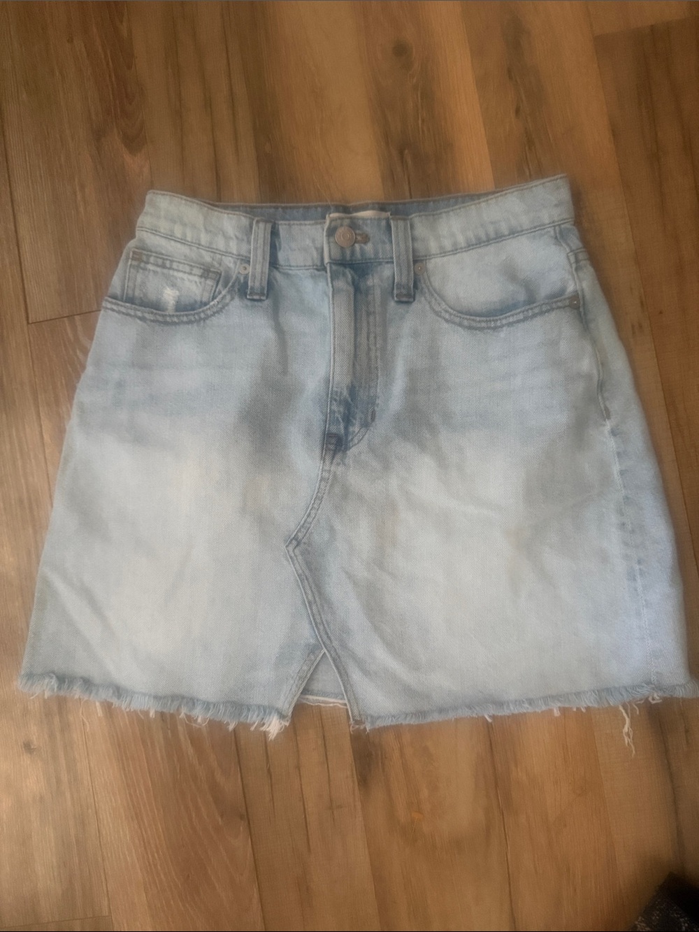 Madewell Light Blue Denim Mini Skirt with Frayed Hem